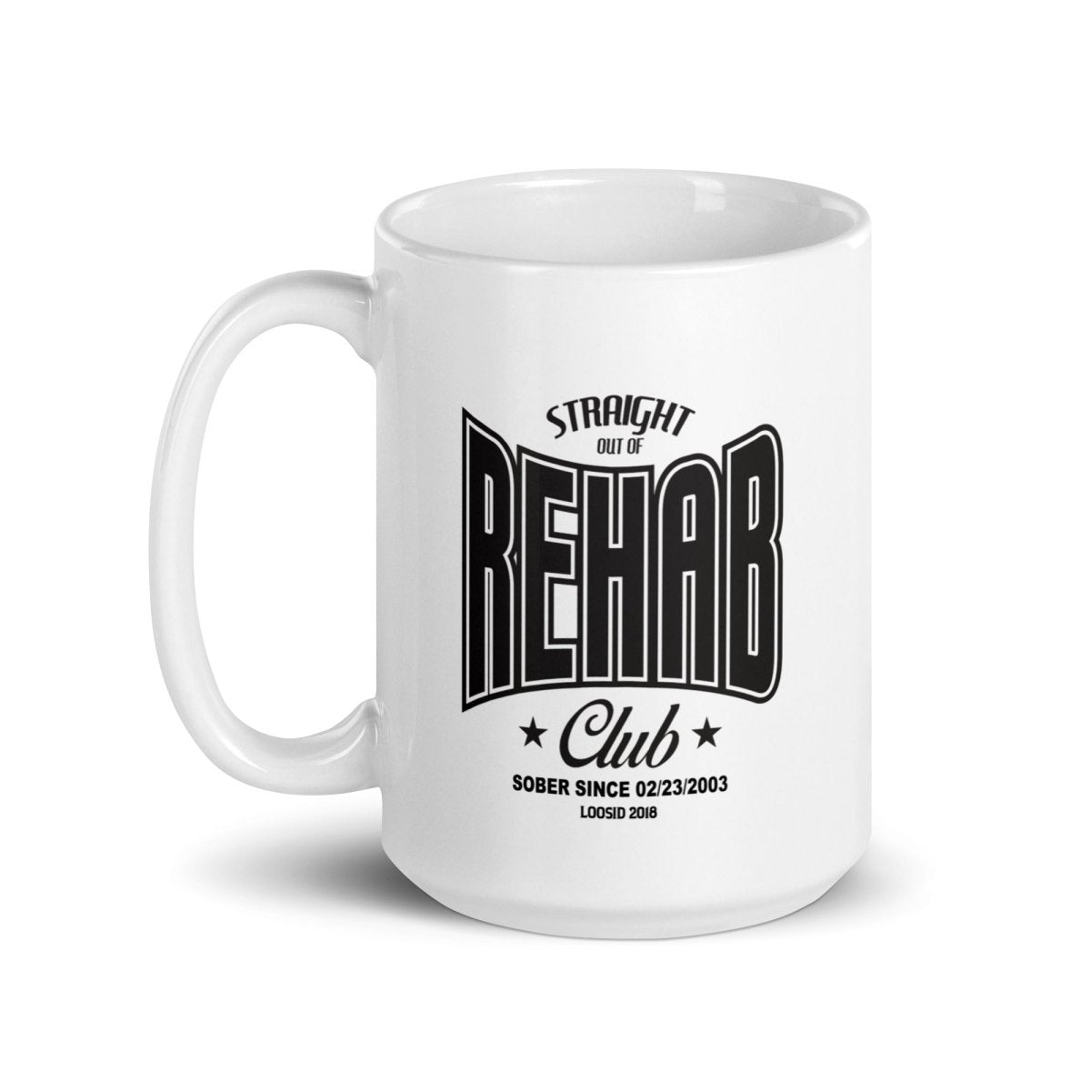 Rehab glossy Sober Sober Coffee Mug lifestyle view (view 5)