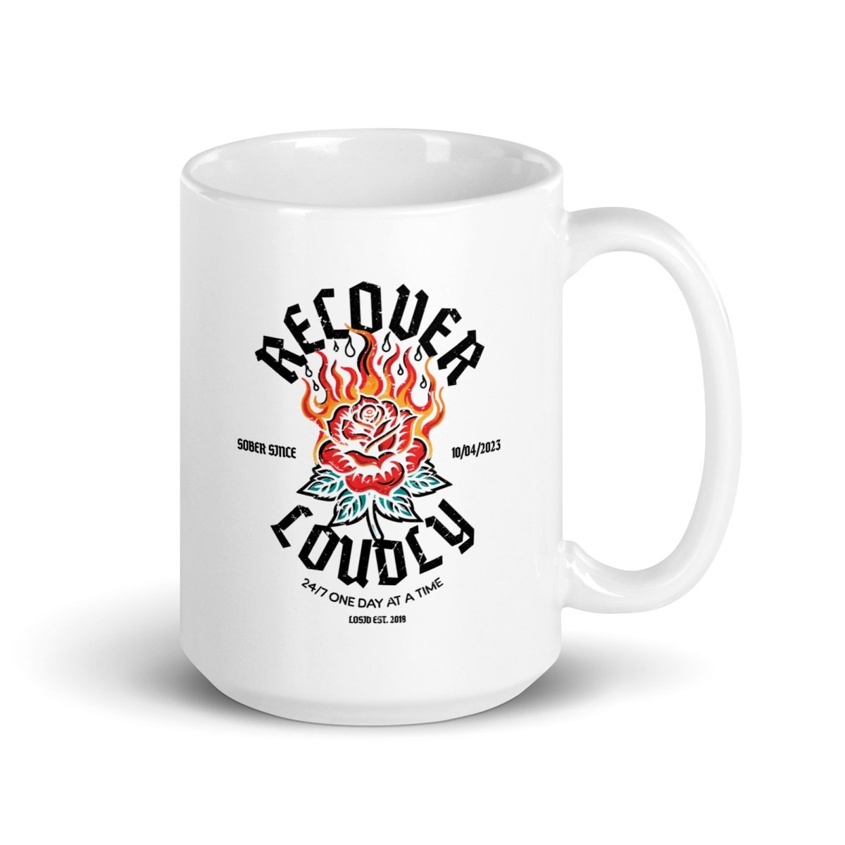 Recover Loudly White Sober Coffee Mug side view (view 6)