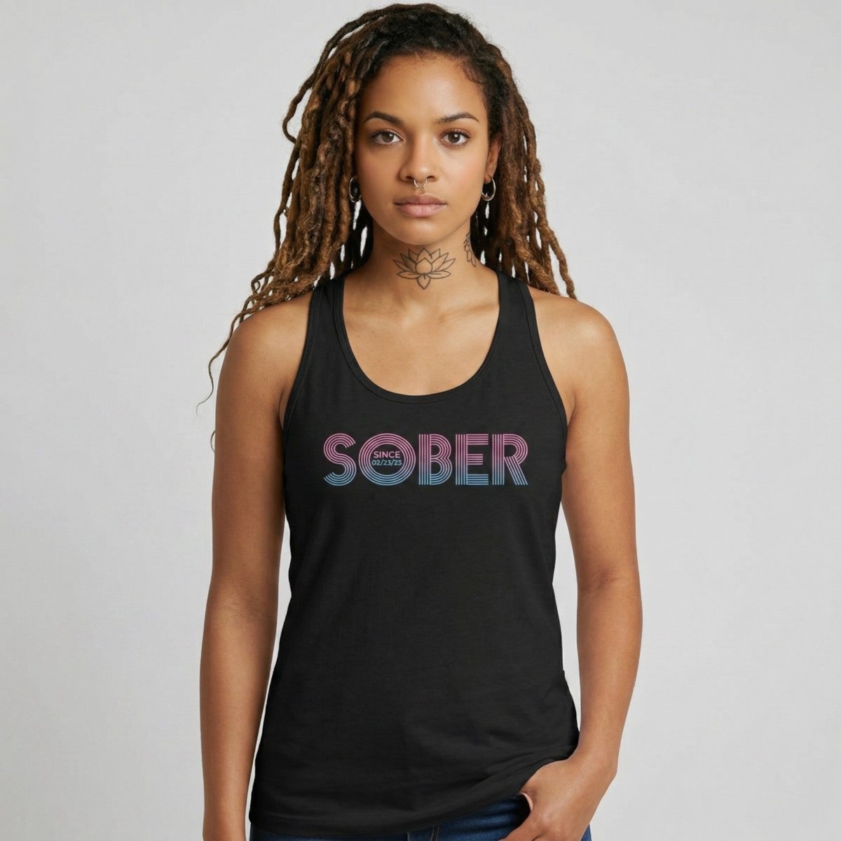 Retro Sober Since Sober Tank Top back view (view 7)