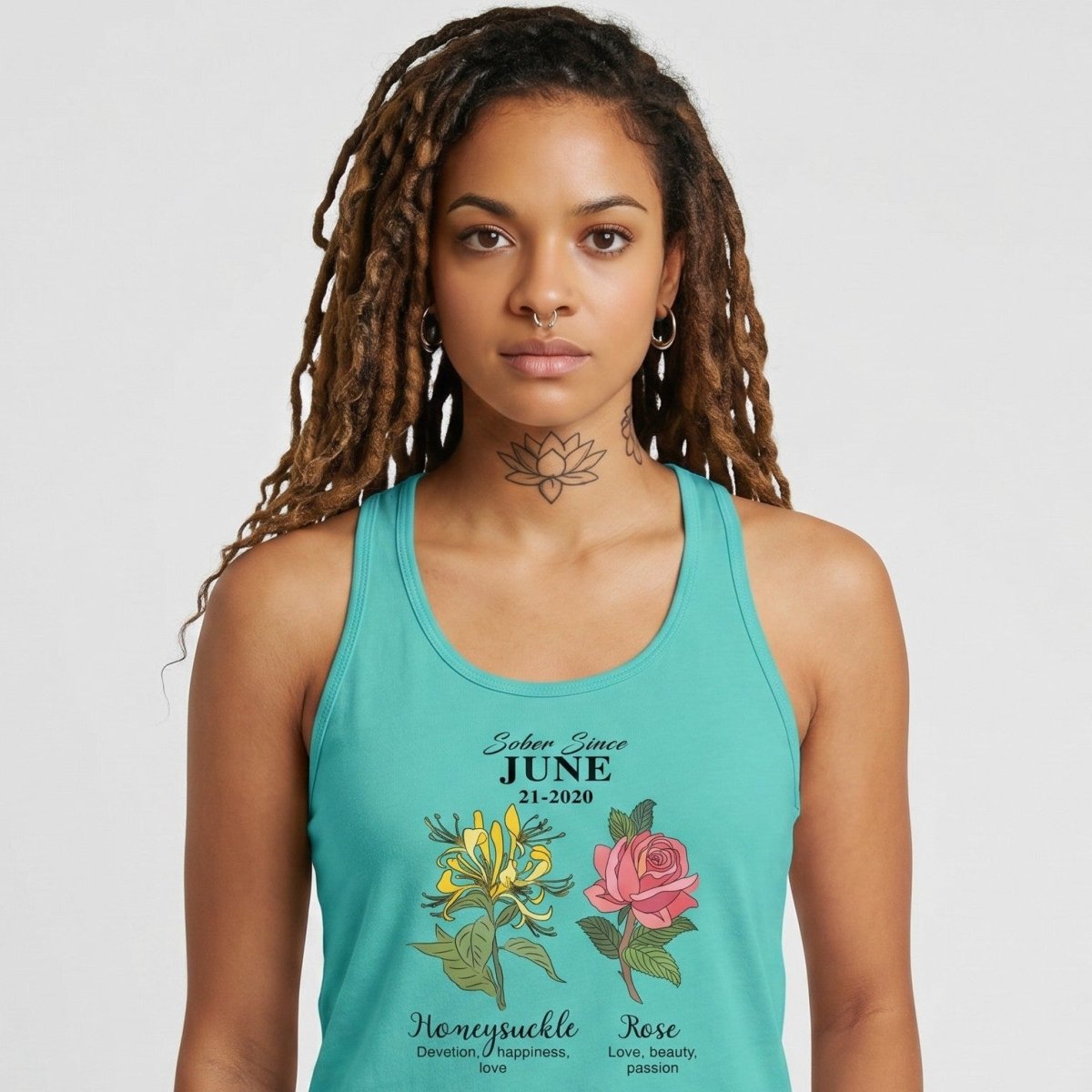 Sober Since Monthly Flower Personalized with Your Sober Date Sober Tank Top featuring the design (view 11)