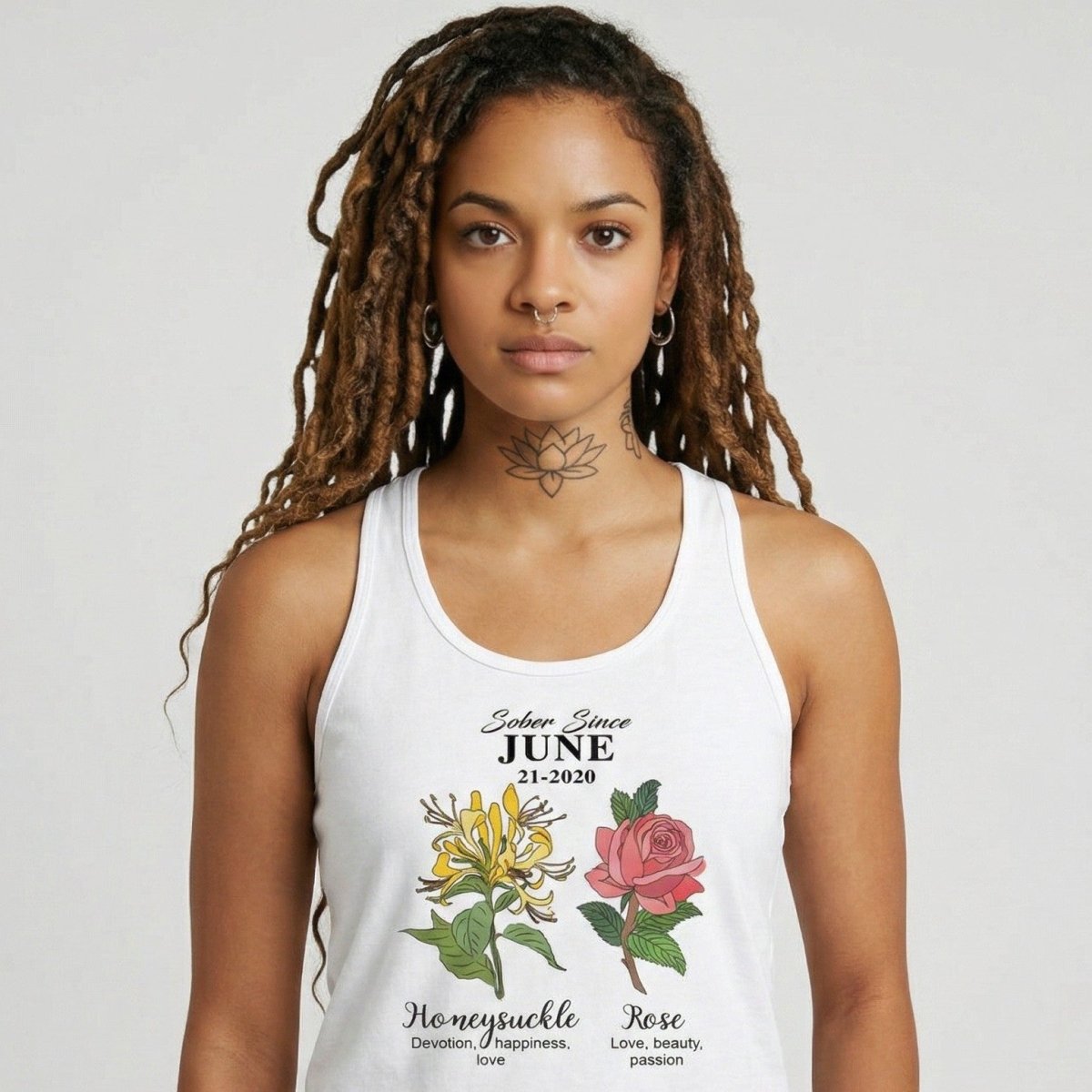 Loosid Sober Since Monthly Flower Personalized with Your Sober Date Sober Tank Top featuring the design