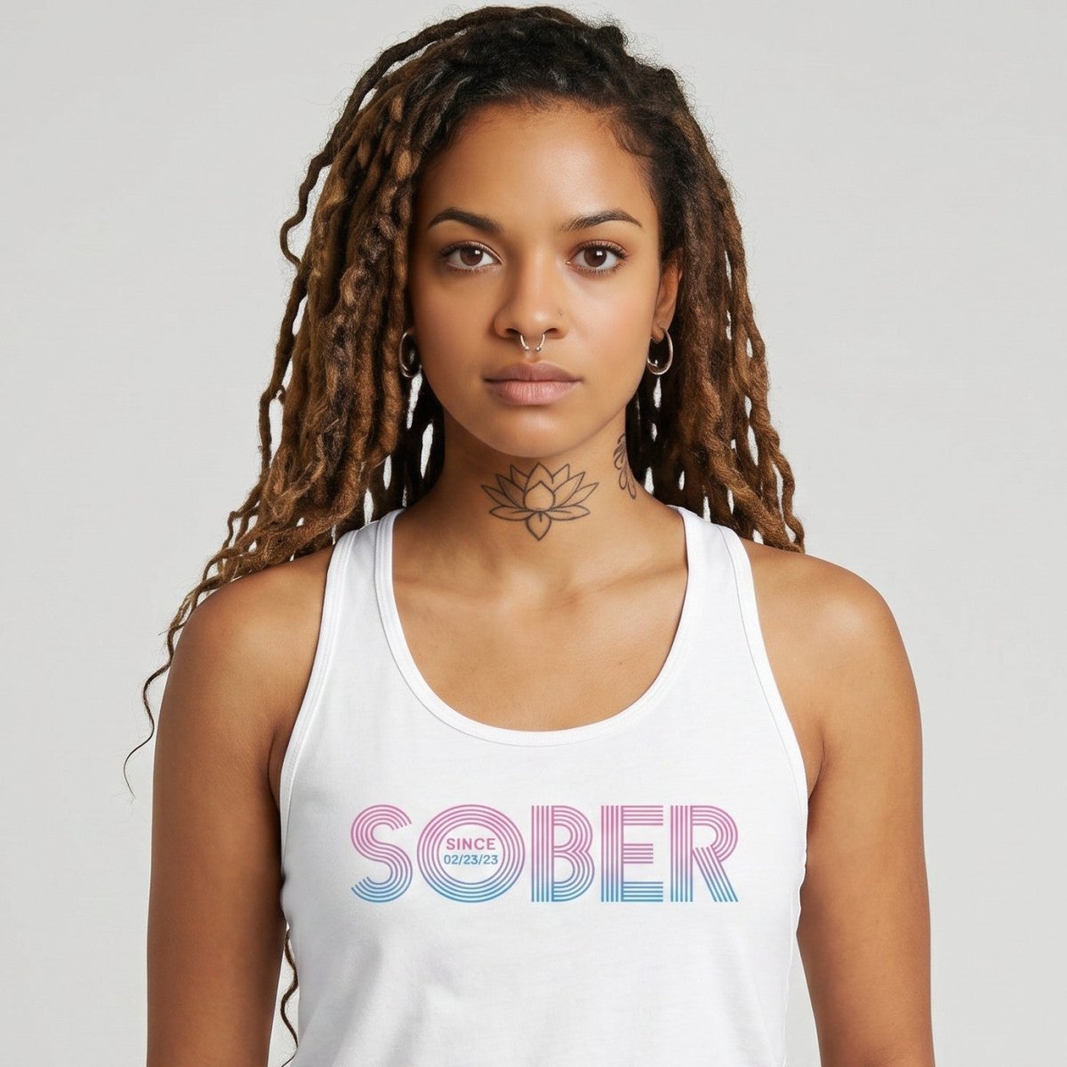 Retro Sober Since Sober Tank Top close-up view (view 2)