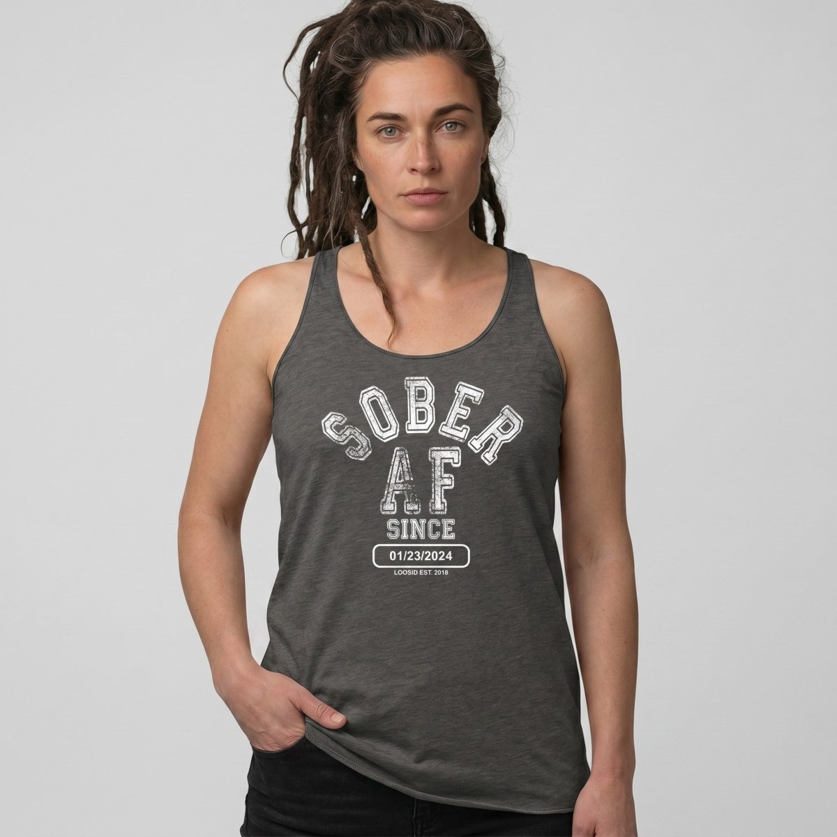 Sober AF Since Sober Tank Top fit detail (view 19)