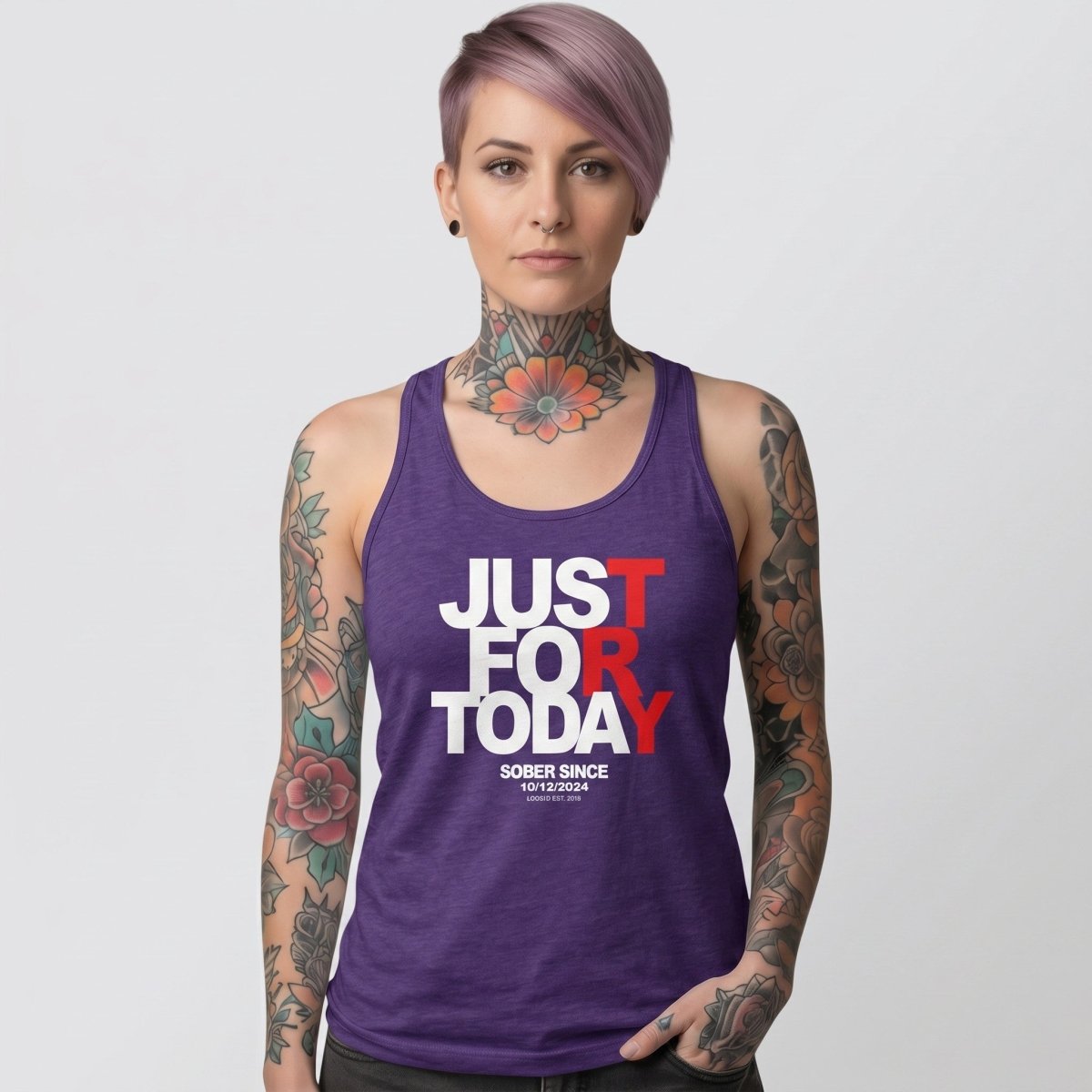 Just Try For Today Sober Tank Top flat lay styled image (view 13)
