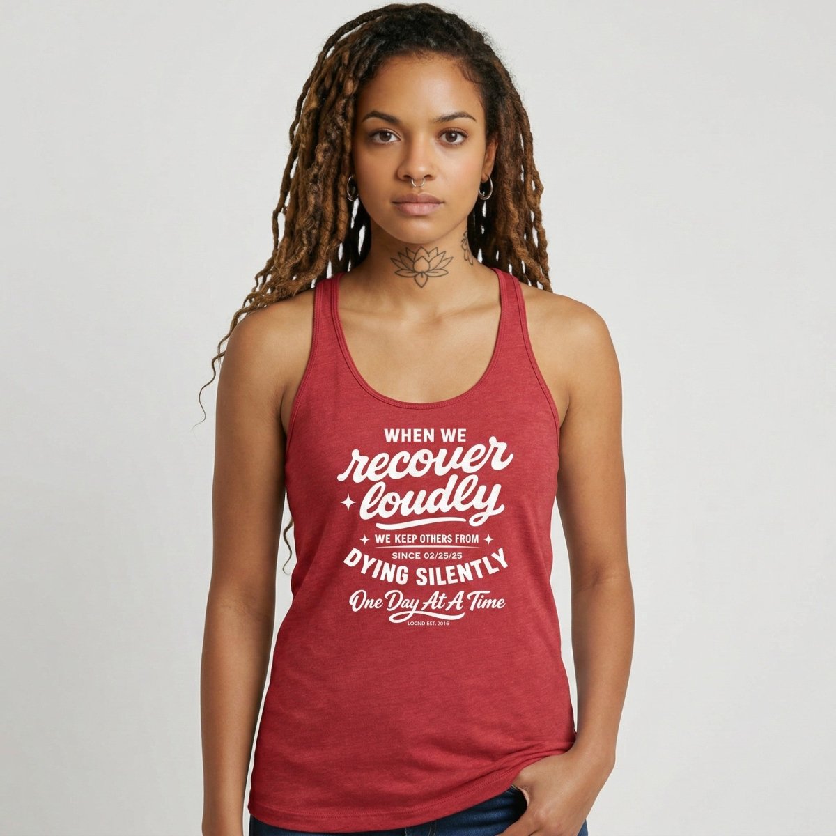 When We Recover Loudly Sober Tank Top flat lay styled image (view 13)
