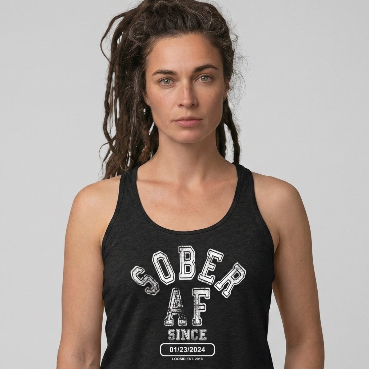 Loosid Sober AF Since Sober Tank Top featuring the design