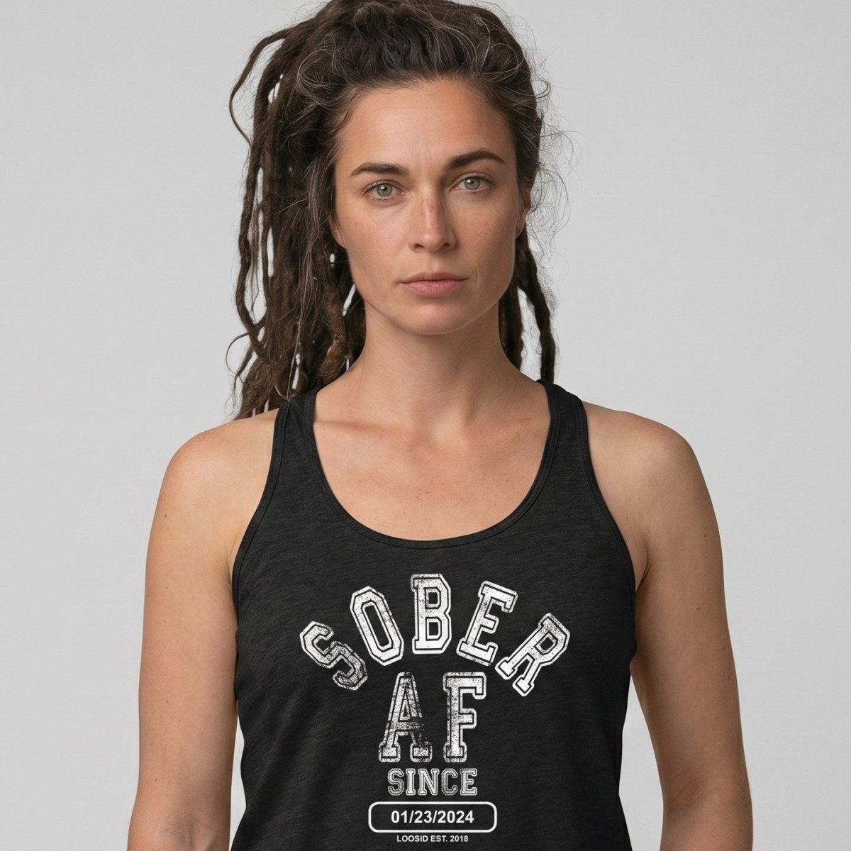 Sober AF Since Sober Tank Top close-up view (view 2)