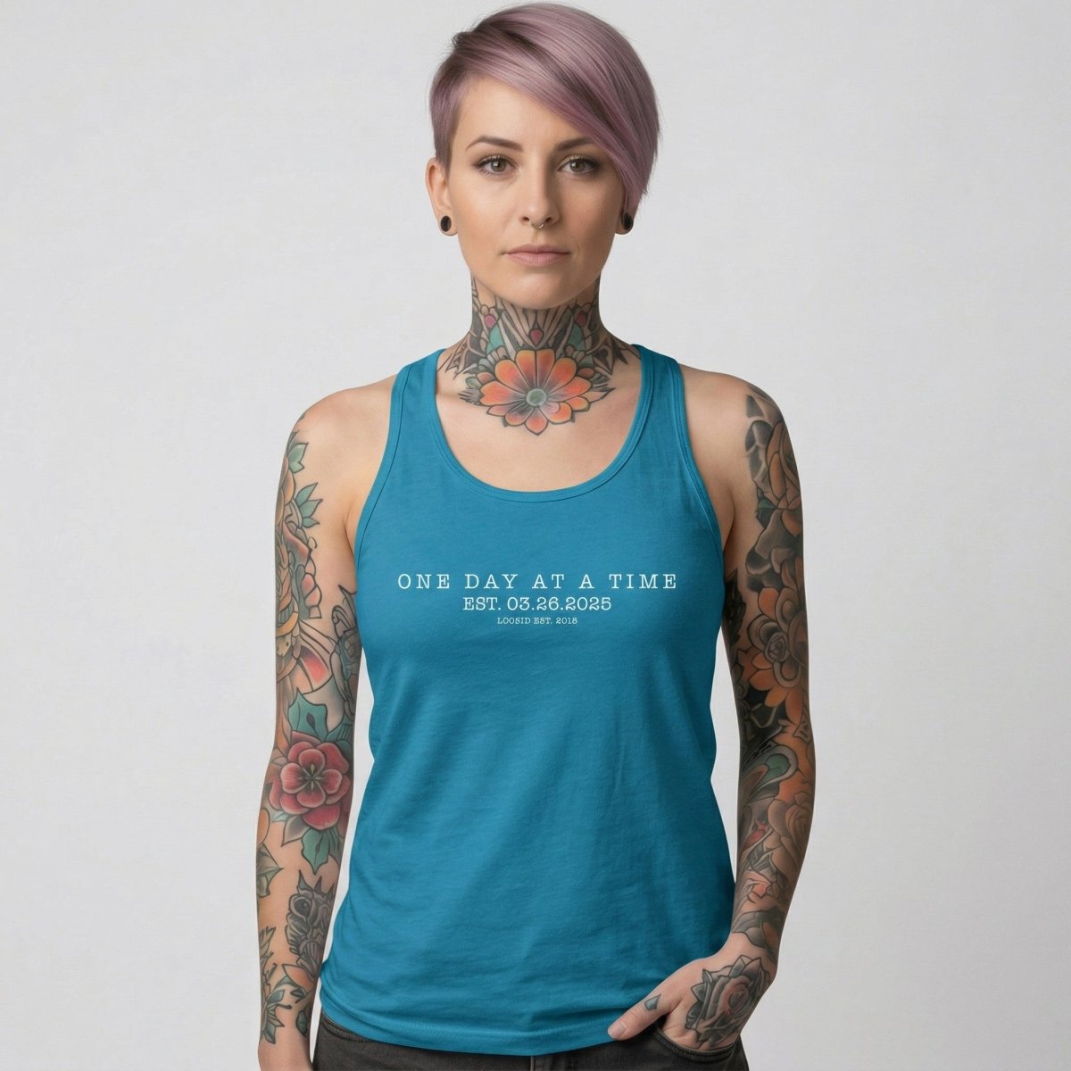 One Day At a Time Sober Tank Top graphic detail (view 4)