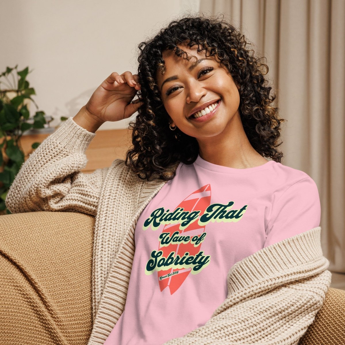 Sobriety Wave Women's Sober Sober T Shirt lifestyle view (view 5)
