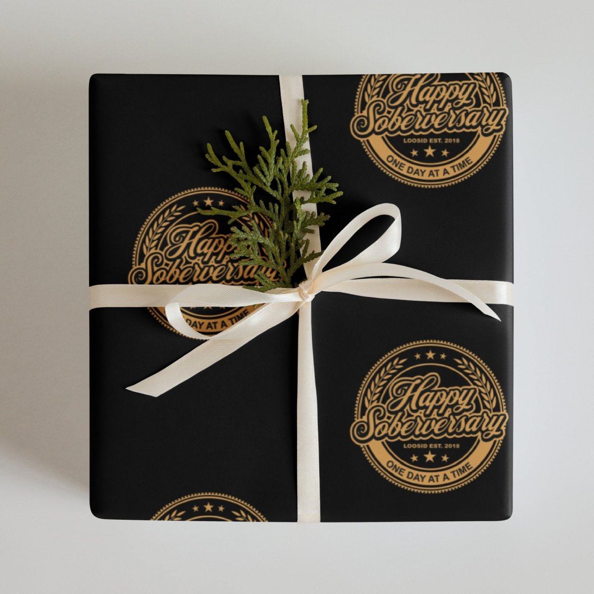 Loosid Happy Soberversary Shield Wrapping Paper Sobriety Gift featuring the design