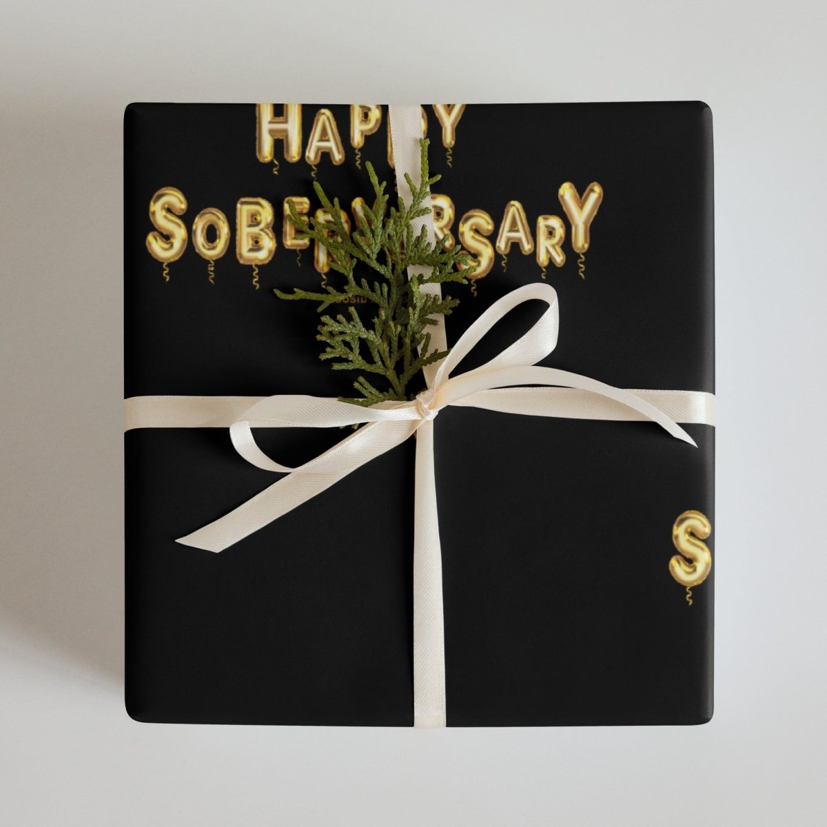 Loosid Black Happy Soberversary Balloons Wrapping Paper Sobriety Gift featuring the design