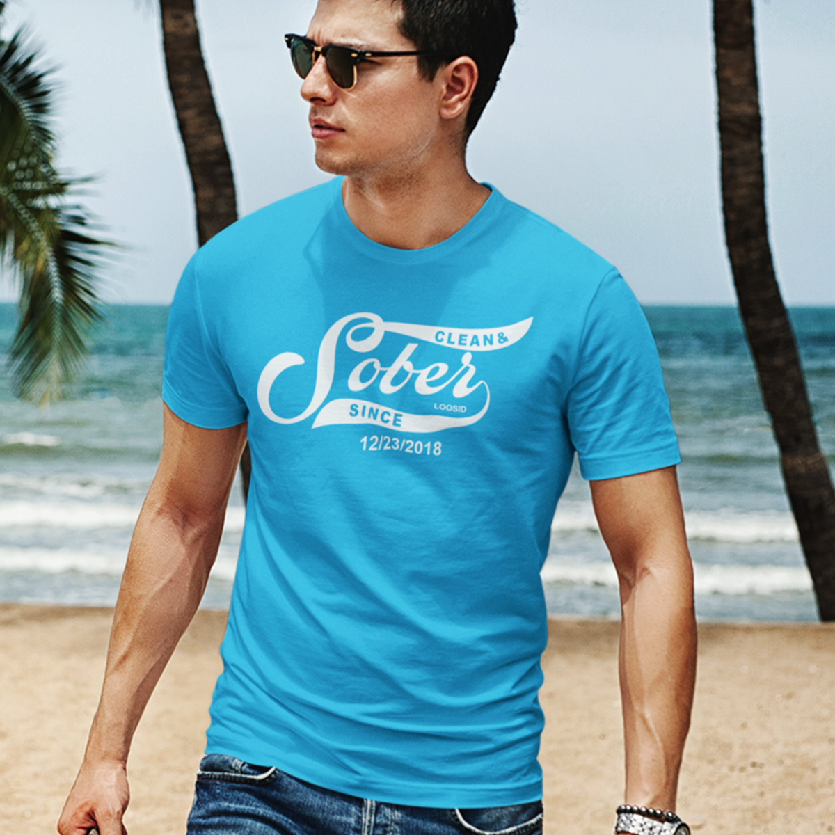 Mens Sober Since T-Shirt w/ Personalized Sobriety Date