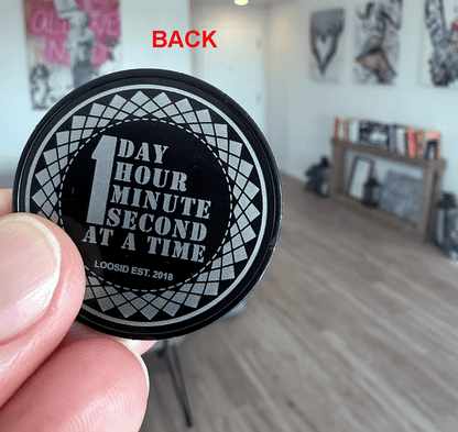 Acceptance Is The Answer Black Clean or Sober Year Sobriety Coin close-up view (view 2)