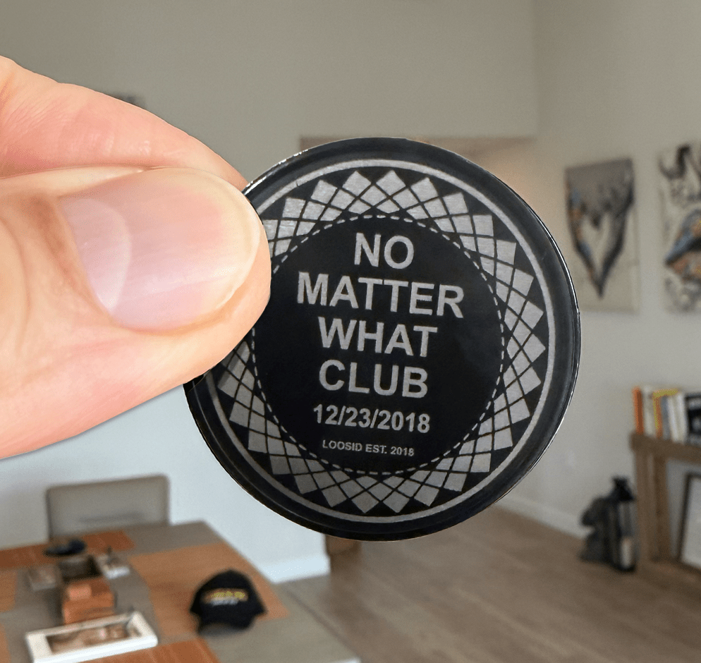Loosid No Matter What Club Clean or Sober Year Black Sobriety Coin featuring the design
