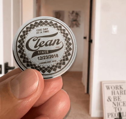 Loosid Clean Date Engraved Sobriety Coin featuring the design
