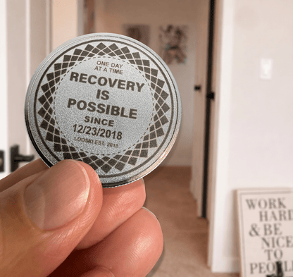 Loosid Recovery Is Possible Clean or Sober Year Sobriety Coin featuring the design