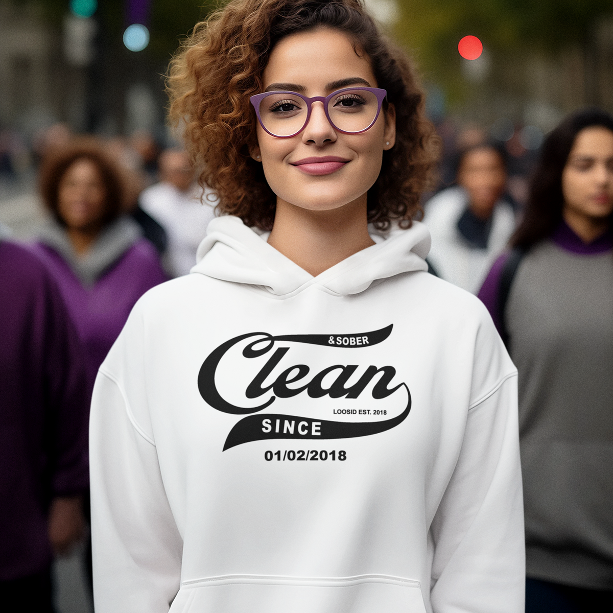 Recovery Hoodie for women with Clean & Sober design and custom date