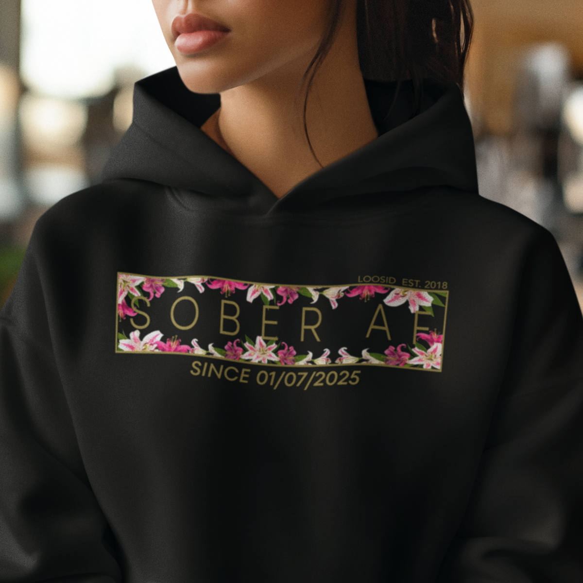 Supportive recovery hoodie with personal significance