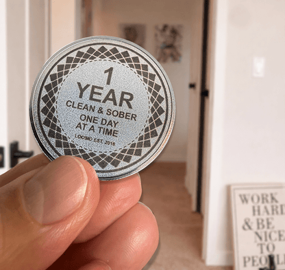 Loosid Clean or Sober Year Sobriety Coin featuring the design