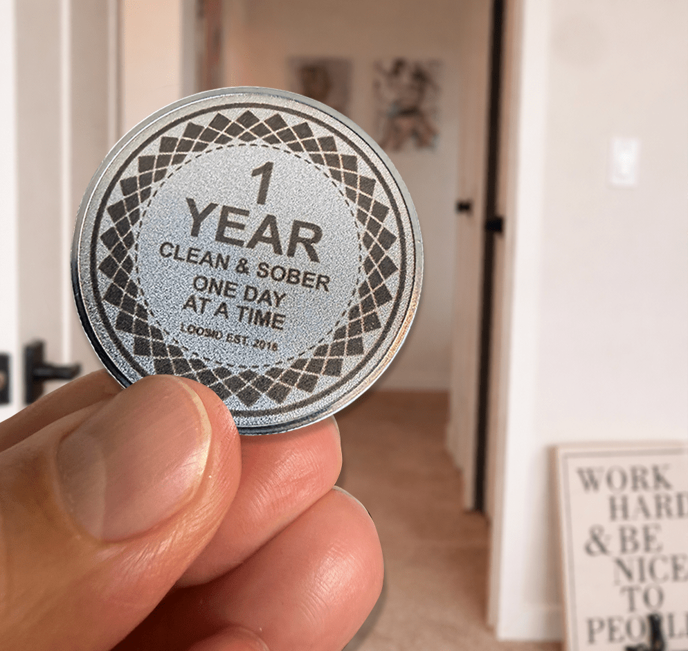 Loosid Clean or Sober Year Sobriety Coin featuring the design