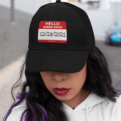 Hello Sober Since Sober Hat close-up view (view 2)