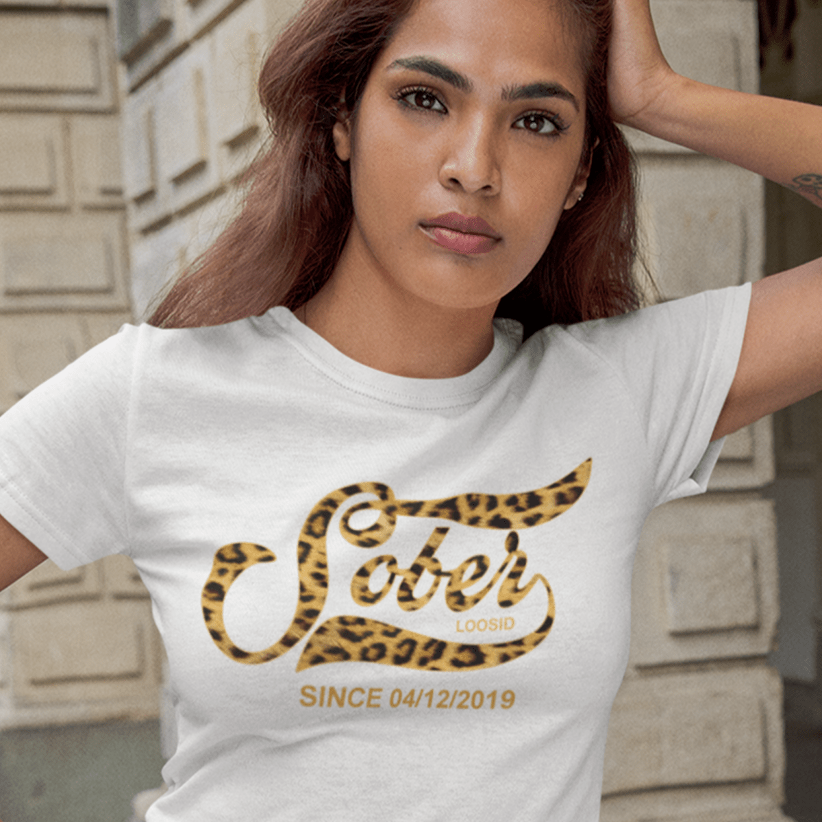 Loosid Leopard Sober Since Sober T Shirt featuring the design