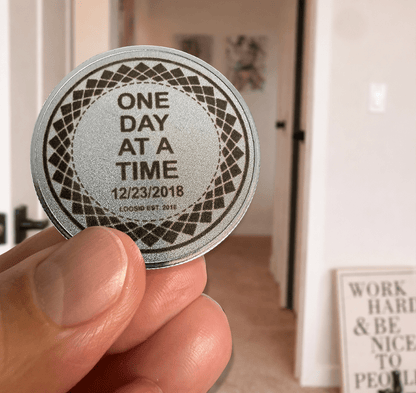 Loosid One Day At A Time Clean or Sober Year Sobriety Coin featuring the design
