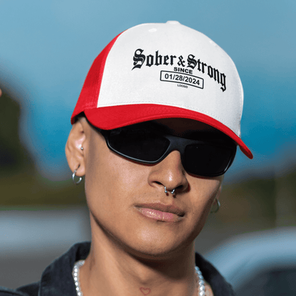 Personalized Snapback Sober Hat flat lay styled image (view 3)