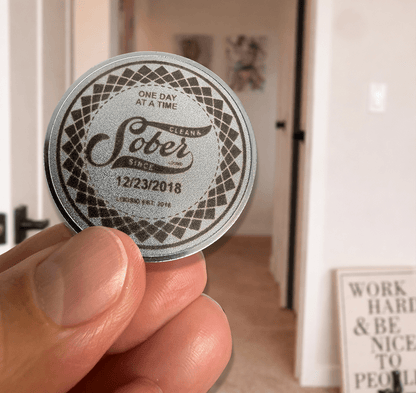 Loosid Sober Date Engraved Sobriety Coin featuring the design