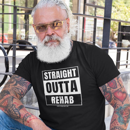 Straight Outta Rehab Sober T Shirt close-up view (view 2)