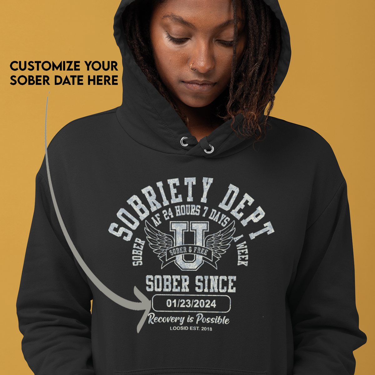 Sobriety Dept Hoodie – Sober AF 24/7 with Custom Sobriety Date