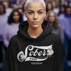 Women's Sober Since Flower Hoodie w/ Personalized Sobriety Date