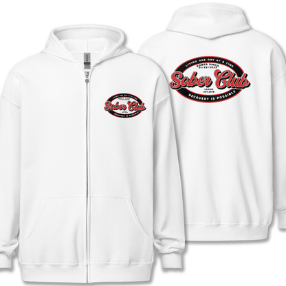 Sober Club Badge Unisex Zip Recovery Hoodie graphic detail (view 34)