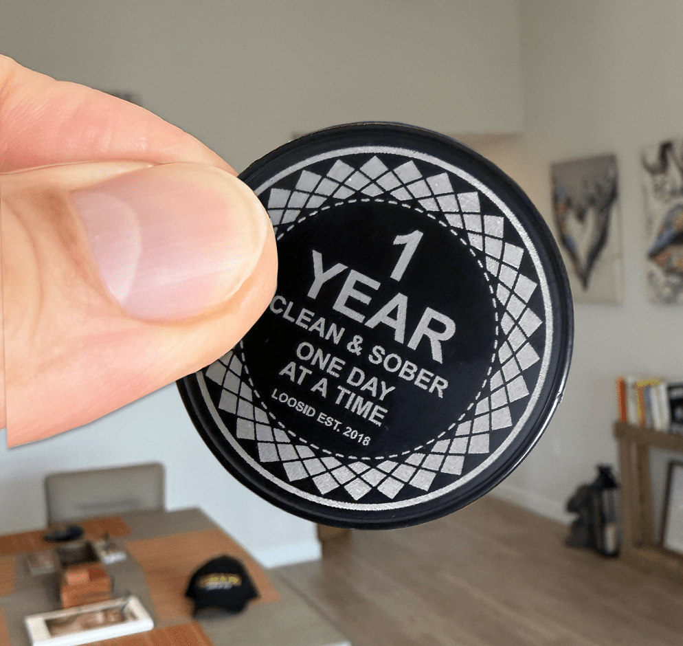 Loosid Clean or Sober Year Black Sobriety Coin featuring the design