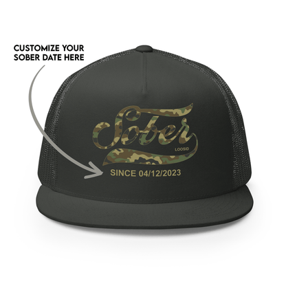 Sober Since Camo w Personalized Date Sober Hat back view (view 7)