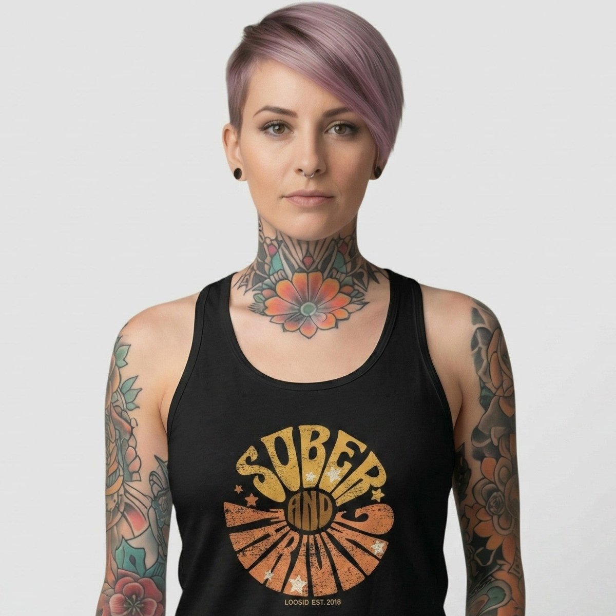 Loosid Sober and Thriving Sober Tank Top featuring the design