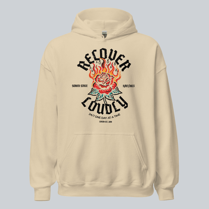 Recover Loudly Custom Sobriety Date Recovery Hoodie close-up view (view 32)