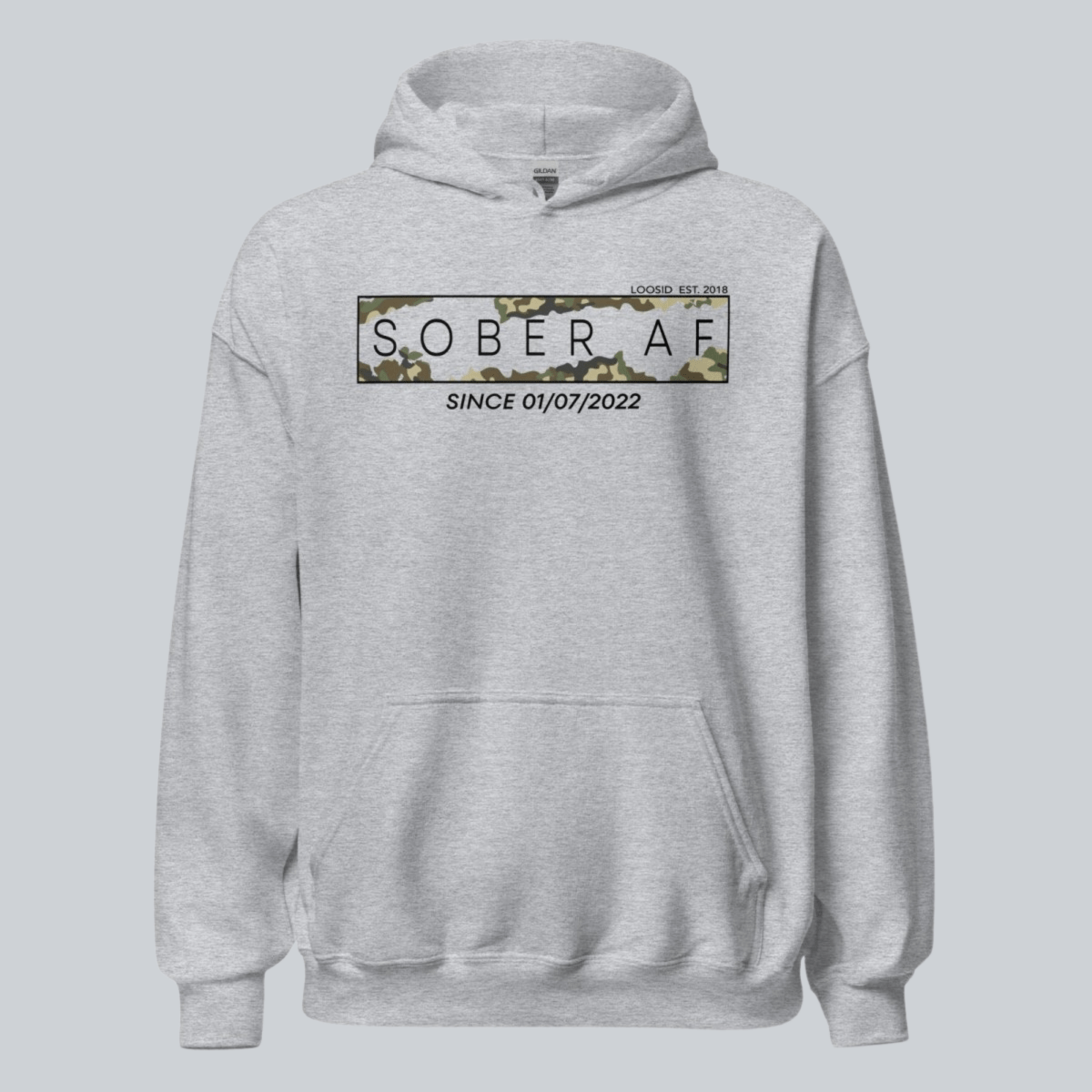 Sober AF Camo Recovery Hoodie back view (view 7)