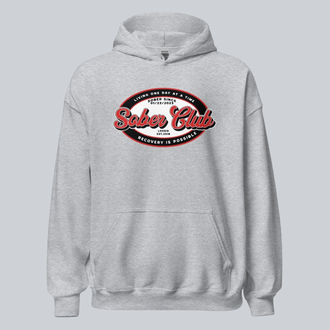 Sober Club Badge Recovery Hoodie back view (view 37)