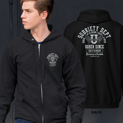 Loosid Sobriety Dept Zip Recovery Hoodie featuring the design