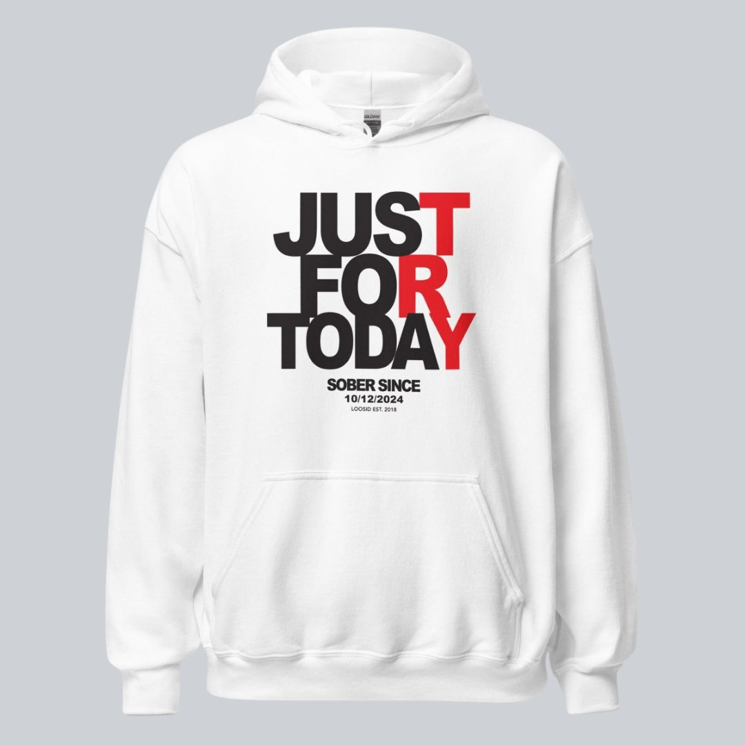 Just For Today Women's Custom Sobriety Date Recovery Hoodie side view (view 36)
