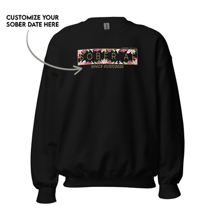 Sober AF Sweatshirt w Custom Sobriety Date Recovery Hoodie flat lay styled image (view 3)