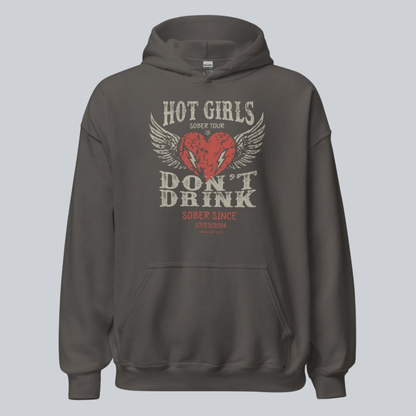 Hot Girls Don't Drink Custom Sobriety Date Recovery Hoodie lifestyle view (view 15)