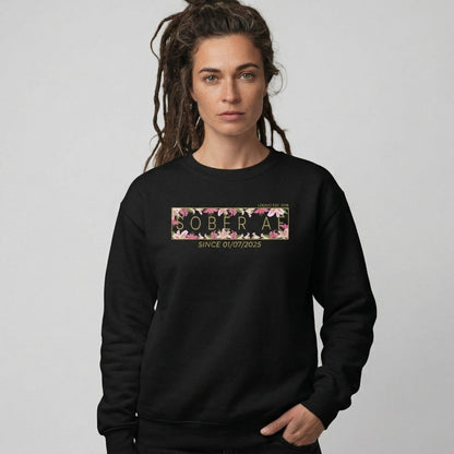 Sober AF Sweatshirt w Custom Sobriety Date Recovery Hoodie graphic detail (view 4)