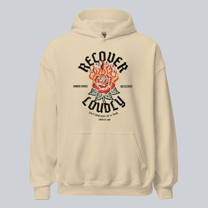 Recover Loudly Women's Custom Sobriety Date Recovery Hoodie lifestyle view (view 25)