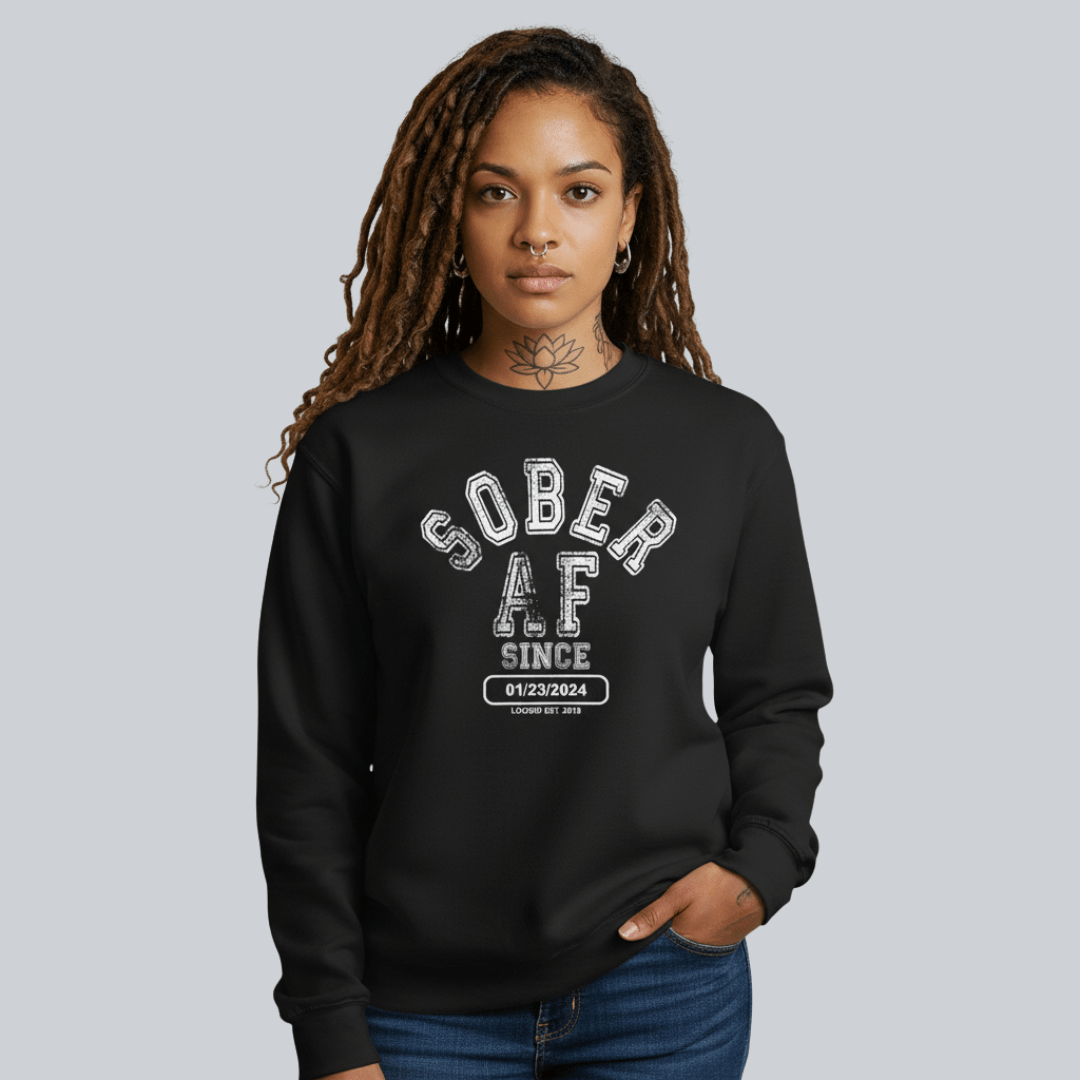 Sober AF Since Recovery Hoodie lifestyle view (view 5)