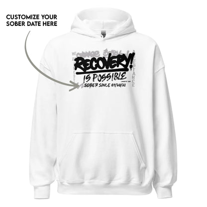 Recovery Is Possible Hoodie with Date Recovery Hoodie graphic detail (view 4)