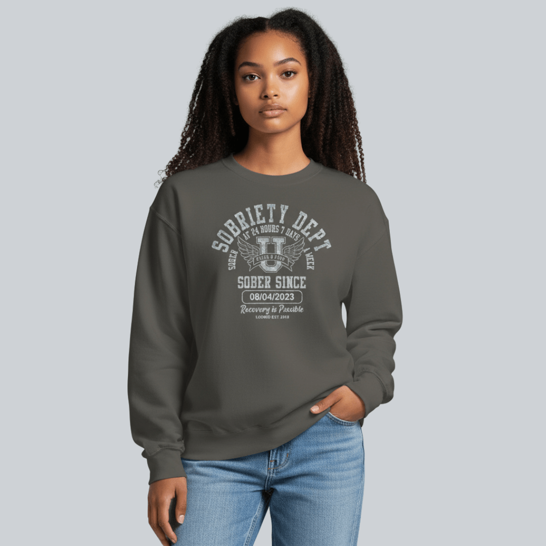 Sobriety Dept Recovery Hoodie close-up view (view 12)