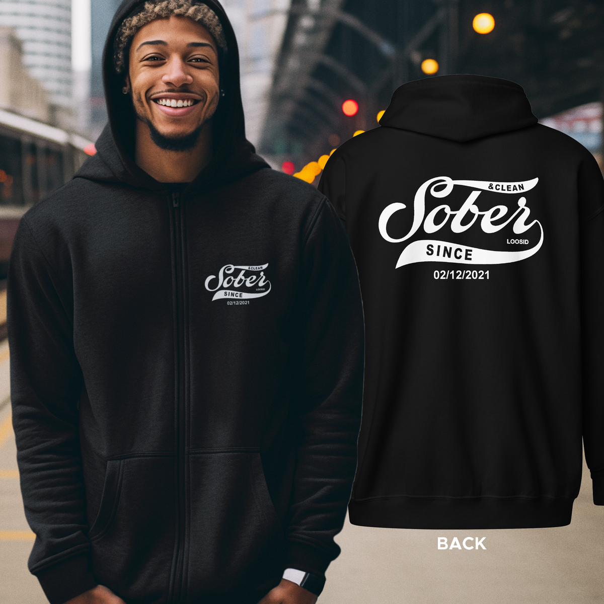 Recovery Zip Hoodie | Sober Since Unisex Hoodie with Custom Sobriety Date