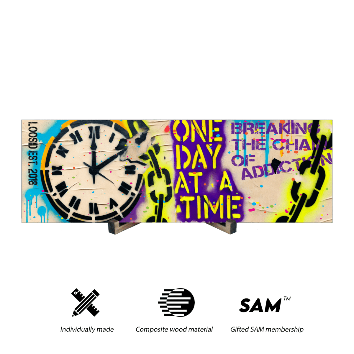 Loosid One Day at a Time Clock Printed Composite Sobriety Art featuring the design